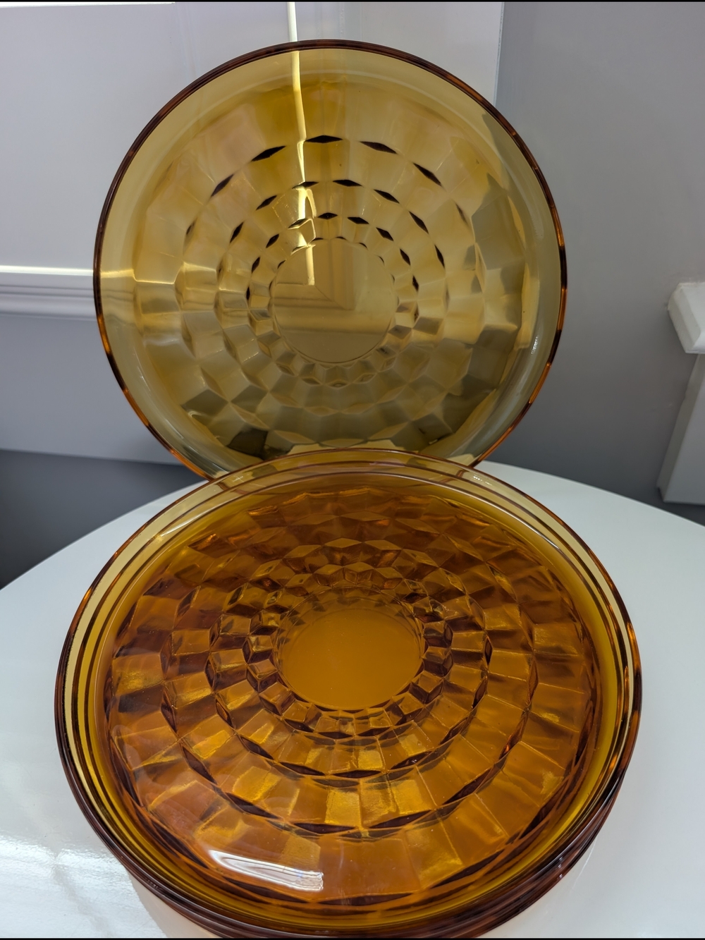 Set of 4 Vintage Federal Glass Windsor Amber Dinner Plates 9" MCM Pressed Glass